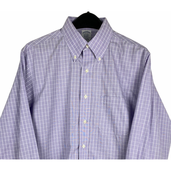 Brooks Brothers 16 33 (Large) Non Iron Check lavender - Picture 1 of 5